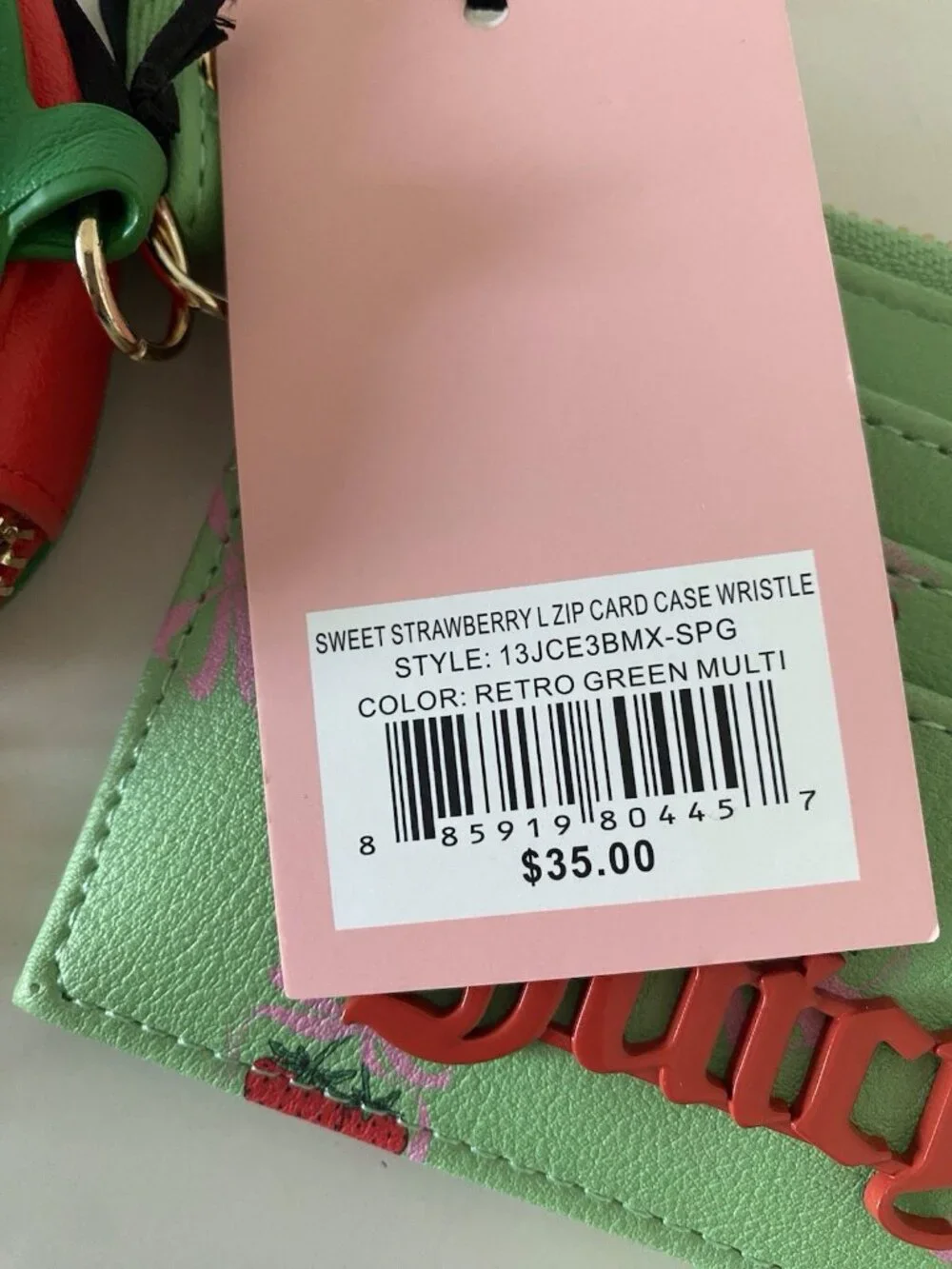 Juicy Couture‎ Sweet Strawberry Zip Card Case Wristlet Retro Green W/Coin Purse